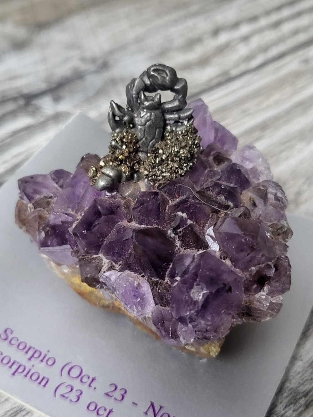Vintage Romi Wolf Canadian Pewter Scorpio Amethyst Crystal Figurine